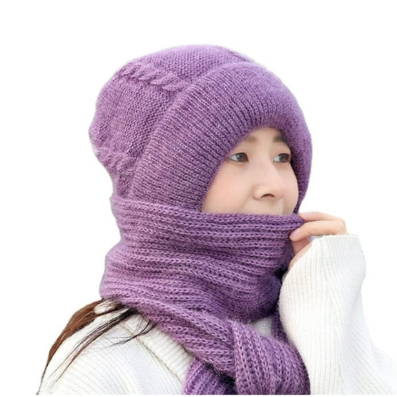Hontri Neckerchief in Sale, Integrated Ear Protection Windproof Hat Scarf Knitted Thickened Warm Ear Protection Hat Hooded Scarf Women's Winter Knitted Hat 1X Scarf Hat