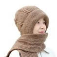 thumbnail image 1 of Hontri Neck Gaiter Integrated Ear Windproof Cap Scarf Knitting Thick Warm Ear Guard Hat Hooded Scarf Women Winter Knitted Hat Neck Warmers for Women Khaki, 1 of 8