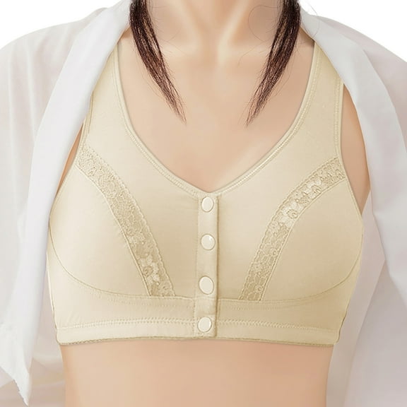 Hontri New & Trending Womens No Steel Ring French Womens Front Close Bra T Back Plus Size Seamless Unlined Bra for Large Bust Lactation Underwear Fashion-A B