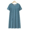 thumbnail image 1 of Hontri Nightgowns for Women, Summer Cotton Silk Short Sleeved Sleep Dressfor Middle Aged Women New Loose Fitting Home Wear Elderly Sleepwear Plus Size Dress Blue One Size, 1 of 4