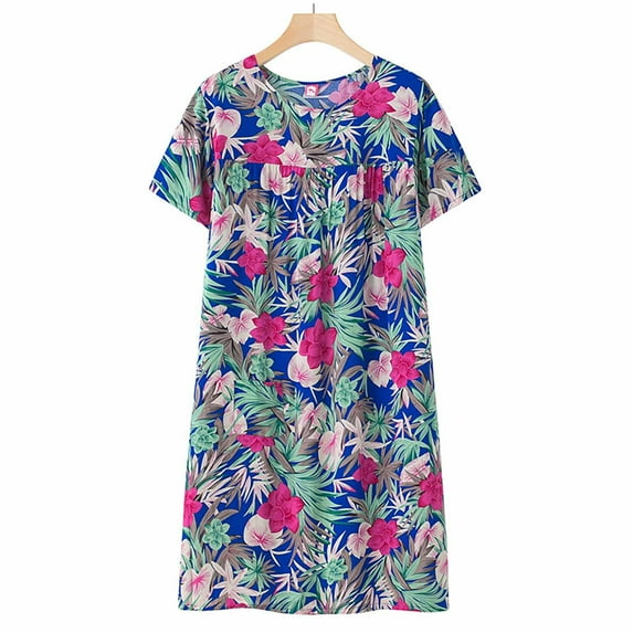 Hontri Nightgowns for Women, Summer Cotton Silk Short Sleeved Sleep Dressfor Middle Aged Women New Loose Fitting Home Wear Elderly Sleepwear Plus Size Dress Green One Size