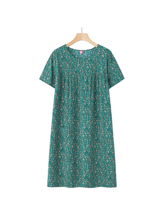 Nightgowns for Women, Women'S Cotton Silk Short Sleeved Loose Fitting Home Dress Pajama Dress Green One Size