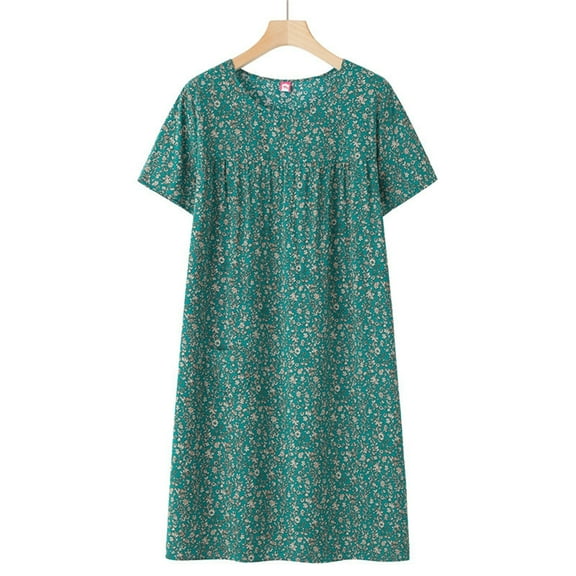 Hontri Nightgowns for Women, Women'S Cotton Silk Short Sleeved Loose Fitting Home Dress Pajama Dress Green One Size