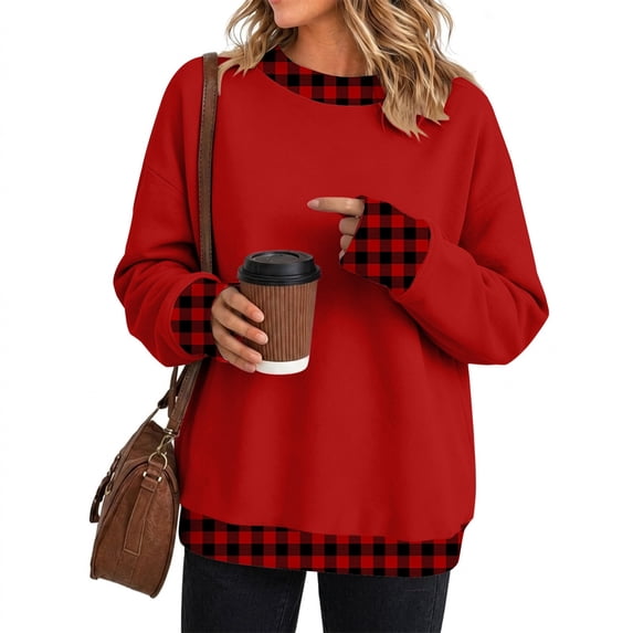 Hontri Oversized Sweatshirts for Women Crewneck 2026 Fall Outfits Long Sleeve Pullover Sweatshirt, Soft Loose Basic Tops, Casual Lounge Work Daily Wear, Fashion Travel Clothes Red 3Xl