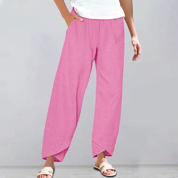Hontri Palazzo Pants for Women- Women's Linen Wide Leg Pants Casual Loose High Waist Beach Haren Pants Pockets Loose Lounge Pants