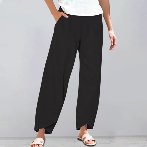 Hontri Palazzo Pants for Women- Women's Linen Wide Leg Pants Casual Loose High Waist Beach Haren Pants Pockets Loose Lounge Pants