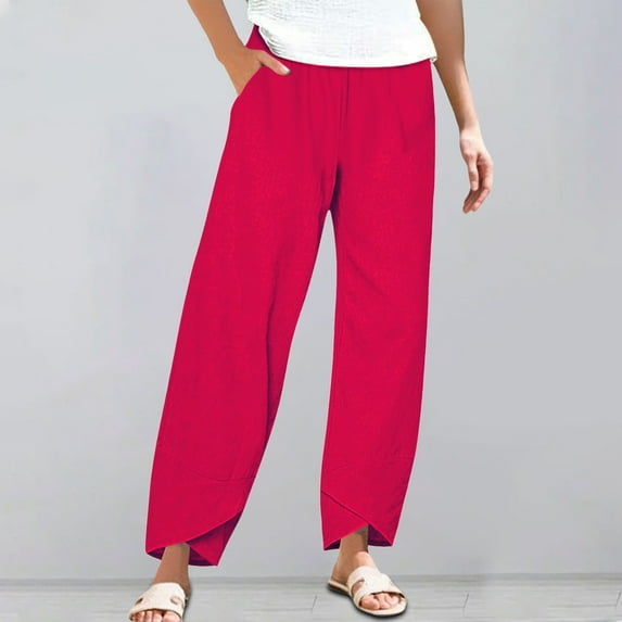 Hontri Palazzo Pants for Women- Women's Linen Wide Leg Pants Casual Loose High Waist Beach Haren Pants Pockets Loose Lounge Pants