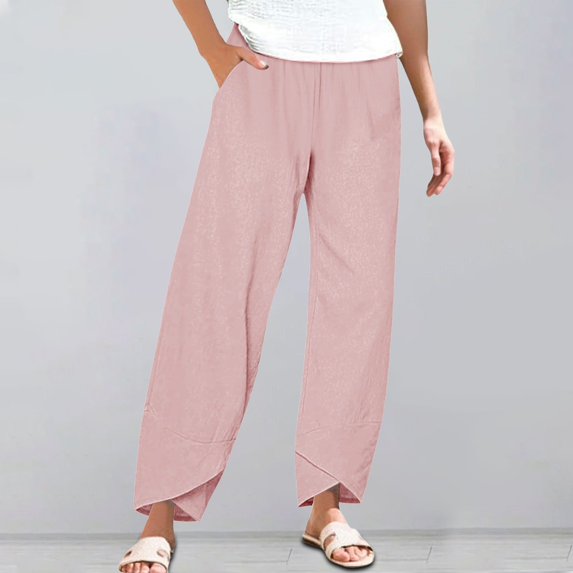 Hontri Palazzo Pants for Women- Women's Linen Wide Leg Pants Casual Loose High Waist Beach Haren Pants Pockets Loose Lounge Pants