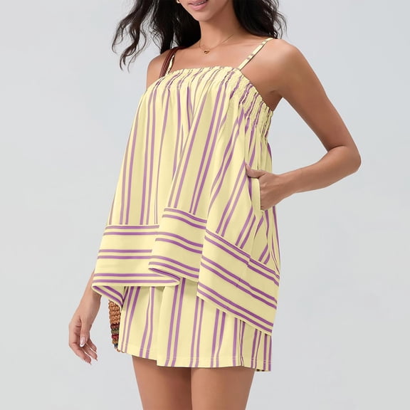 Hontri - Perfect for Daily Wear, Summer Women's Sleeveless Striped Camisole | Backless Sleepwear Dress, Purple, Xxl