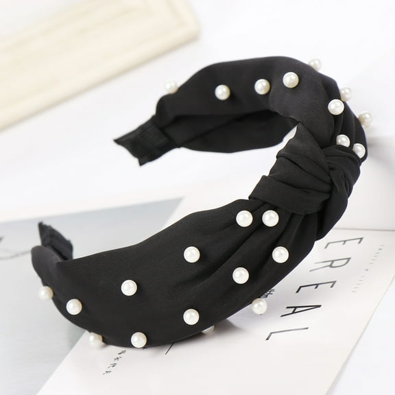 Hontri Plastic Heardband in Clearance, Fashion Bow Knot Beading Hairband Women Hair Head Hoop Sweet Girls Hair Headband, Female Black One Size