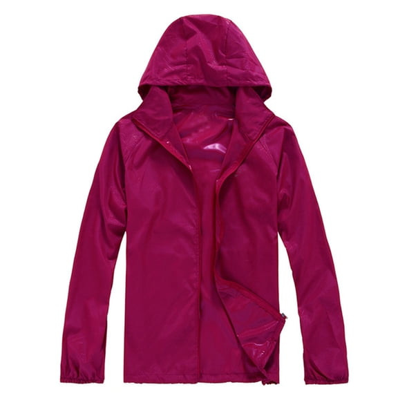 Hontri Plus Size Coat Women Solid Rain Jacket Outdoor Plus Size Hooded Windproof Loose Coat Water Proof Raglan Cuff Storage Bag Wine Xxl