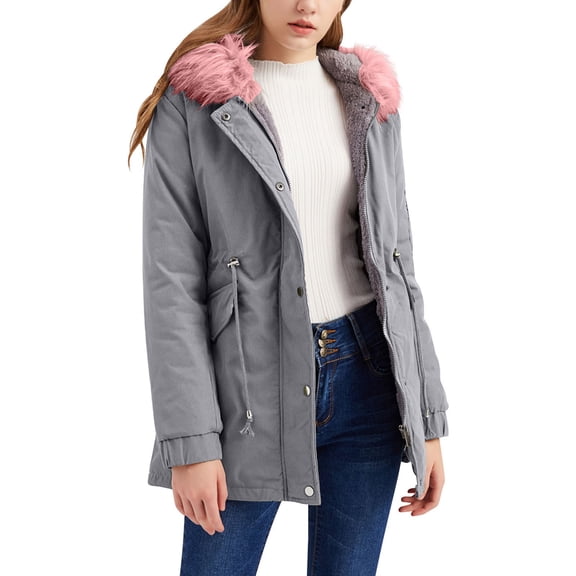 Hontri Plus Size Coat, Women's Solid Color Cotton Mid Length Hooded Winter Warm Plus Fleece Coat Plus Cotton Coat 2023 Pink 2 L