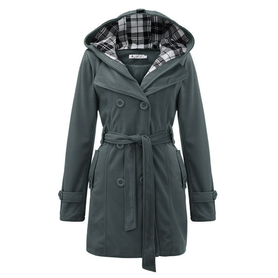 Hontri Plus Size Coat, Womens Warm Winter Hooded Long Sections Coat Belt Double Breasted Jacket Grey 3Xl
