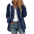 thumbnail image 1 of Hontri Plus Size Coat for Women on Sales, Women's Fashion Casual Hooded Zipper Pocket Plush Sweater Jacket Blue,Beige,Khaki,Wine, 1 of 7