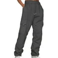 thumbnail image 1 of Hontri Plus Size Pants Ladies' Solid Drawstring Elastic Waist Pocket Pants Slacks Dark Gray Xl, 1 of 4