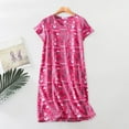 thumbnail image 1 of Hontri Plus Size Sleepshirt - Whimsical Print Nightgown, Cotton Blend Round-Neck Tee, Hot Pink XL, 1 of 4