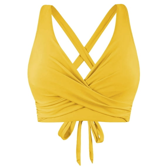 Hontri Plus Size Swimwear Women Lace Up Swimwear Tops Underwire Full Coverage Bikini Top Push Up Swim Crop Top Tie Back Bathing Suit Tops Yellow Xl