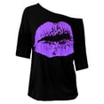 thumbnail image 1 of Hontri Plus Size Tops, Women's Casual Off Shoulder Shoulder Nostalgic Big Lip Print 80S Clothing Women's Shoulder Medium Sleeved T Shirt Top Purple L under $10, 1 of 8