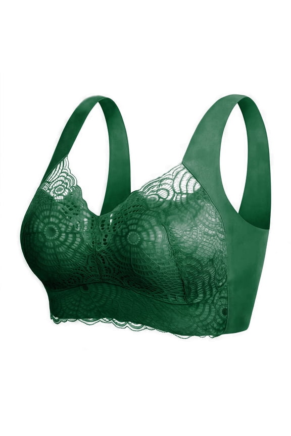 Plus Size Wireless Sports Bra - Sexy Lace Yoga Bralette with Cooling Fabric, Full Coverage Support for Large Bust (1PC) (Green | XXL)