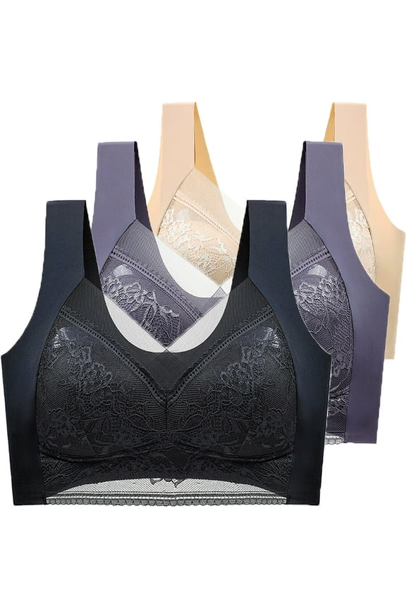 Posture Correction Bra for Women - 3-Pack Wireless Lift Support Bras - Breathable Comfort Daily Wear for Mature Ladies (BK1-Mint Green, L-XXXXXL) (Black 1 | L)