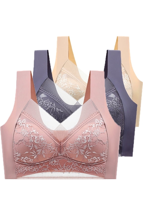 Posture Correction Bra for Women - 3-Pack Wireless Lift Support Bras - Breathable Comfort Daily Wear for Mature Ladies (BK1-Mint Green, L-XXXXXL) (Gray 2 | L)