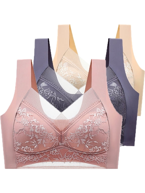 Posture Correction Bra for Women - 3-Pack Wireless Lift Support Bras - Breathable Comfort Daily Wear for Mature Ladies (BK1-Mint Green, L-XXXXXL) (Gray 2 | XXL)