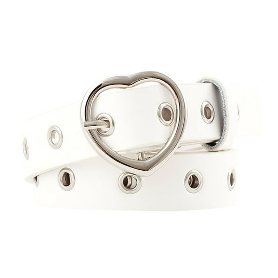 Hontri Pu Belt in Clearance, Women Ladies Vintage Heart Buckle Leisure Leather Belt Trouser Accessories, Female White One Size