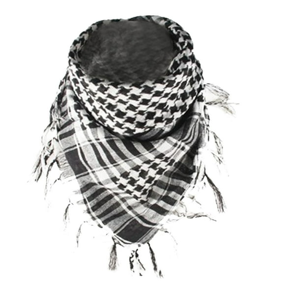 Hontri Scarf Arab Plaid Fringe Lightweight Scarf Cotton Head Neck Scarf with Tassel for Outdoor Camping Accessory Unisex Scarf for Women White