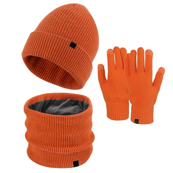 Hontri Women&Men Autumn Winter Warm Cute Wool Hat Scarf Gloves Slouchy Three Pieces Winter Snow Knit Cap Screen Mittens Scarves Sets in Clearance, Female Scarf ,Hat,& Gloves Orange One Size