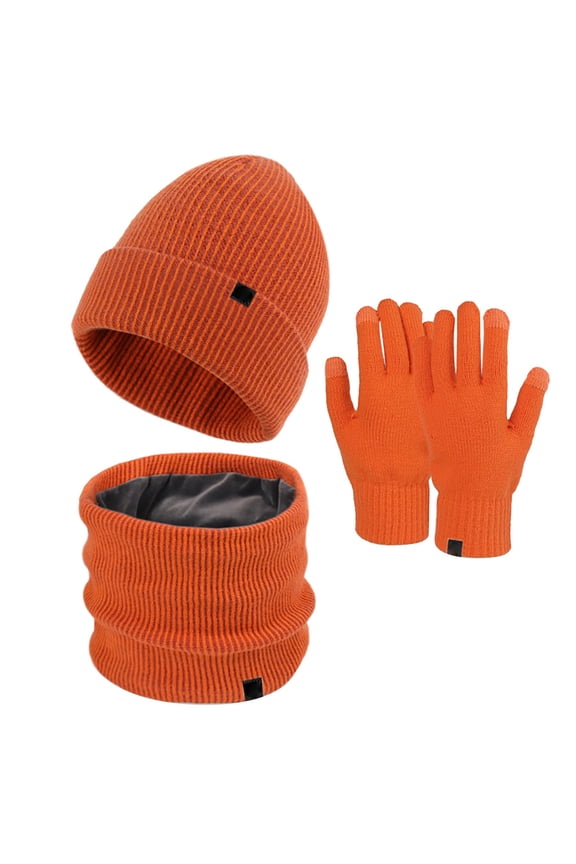 Women&Men Autumn Winter Warm Cute Wool Hat Scarf Gloves Slouchy Three Pieces Winter Snow Knit Cap Screen Mittens Scarves Sets in Clearance, Female Scarf ,Hat,& Gloves Orange One Size