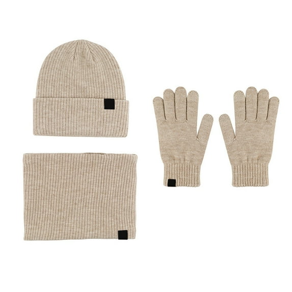 Hontri Hat Gloves Scarf Set Women Women&Men Autumn Winter Warm Cute Wool Hat Scarf Gloves Three Winter Snow Knit Cap Screen Mittens Scarves Sets Young Women Gift Ideas Khaki