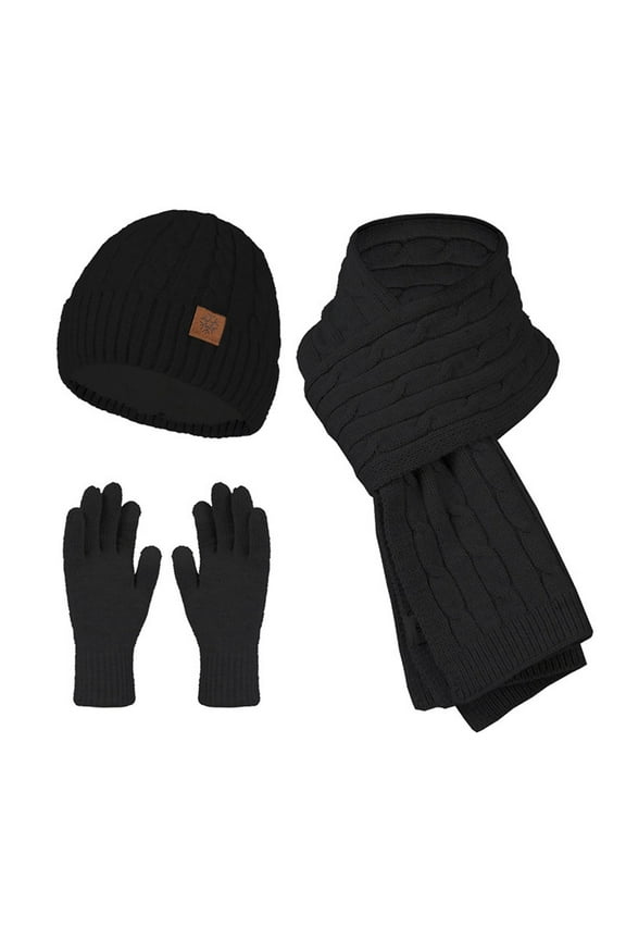 Hat Gloves Scarf Set Women New Knitted Hat Scarf Gloves Women's Cold Proof Warm Keeping Three Set Young Women Gift Ideas Black