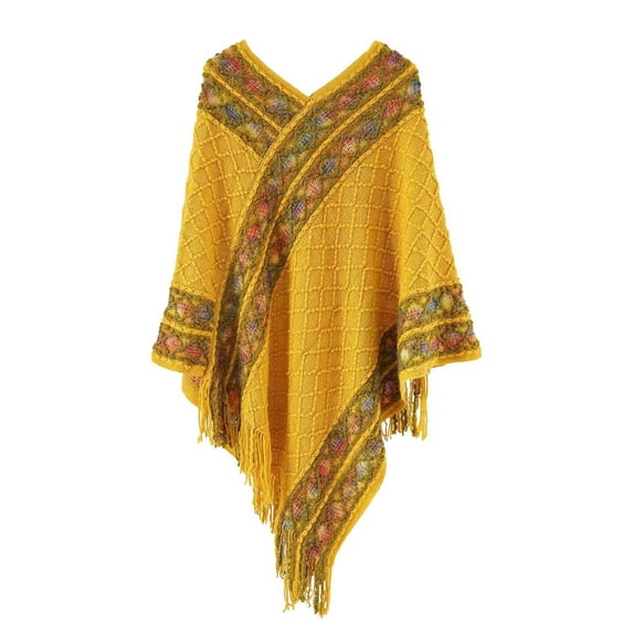 Hontri Scarf Shawl in Sale, Women's Retro Exotic Winter Warm Pullover Tassel Shawl Suitable for Various Occasions Shawl Wraps for Women Yellow