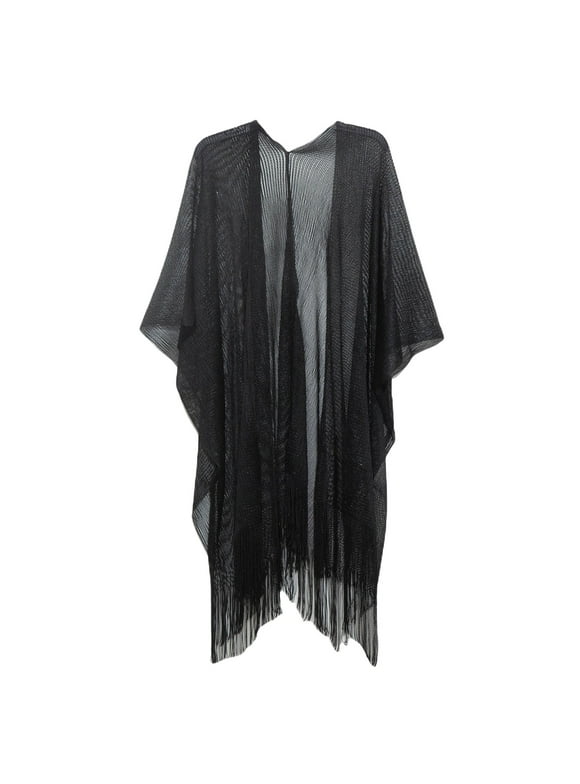 Hontri Scarf Shawl in Sale, Women's Solid Color Summer Transparent Thin Shawl with Filigree Tassels on Cuffs Shawl Wraps for Women Multicolor