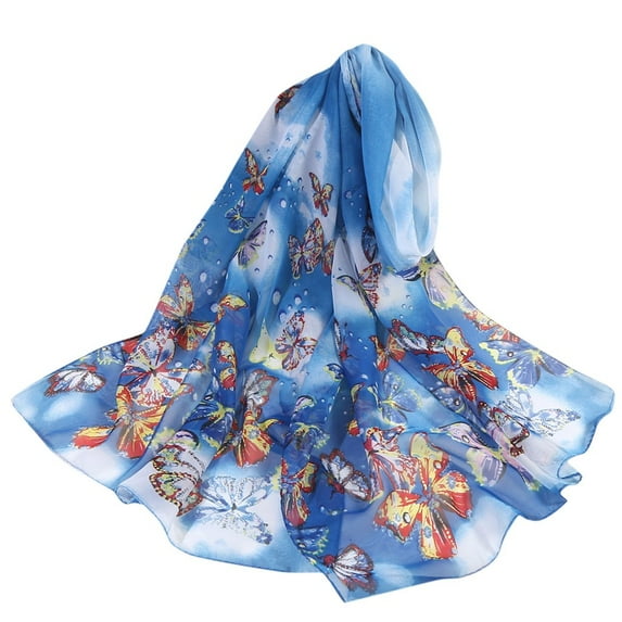 Hontri Scarf Simulation Shawl Flower 160*50Cm Women Print Soft Scarves Wrap Long Silk Scarf Scarf for Women Blue