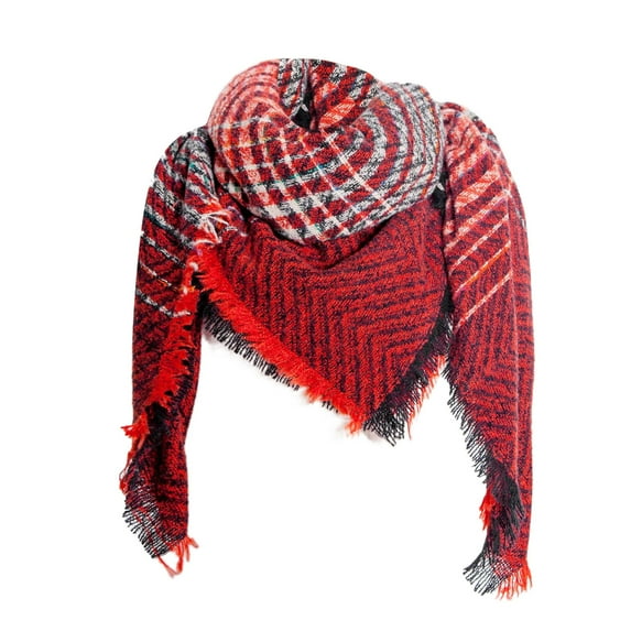 Hontri Scarf Women Fall Winter Scarf Classic Tassel Plaid Scarf Warm Soft Chunky Large Blanket Wrap Shawl Scarves Scarf for Women Red