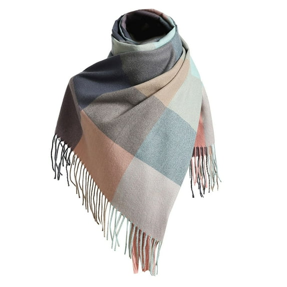 Hontri Scarf for Women Winter under $10-Soft Warm Blanket Scarves Womens Shawl Wraps,Womens Autumn Winter Scarf Classic Plaid Color Block Scarf Warm Soft Large Blanket Shawl Soft Scarf