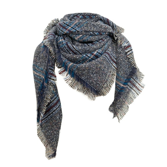 Hontri Scarf in Clearance, Women Fall Winter Scarf Classic Tassel Plaid Scarf Warm Soft Chunky Large Blanket Wrap Shawl Scarves, Female Navy One Size