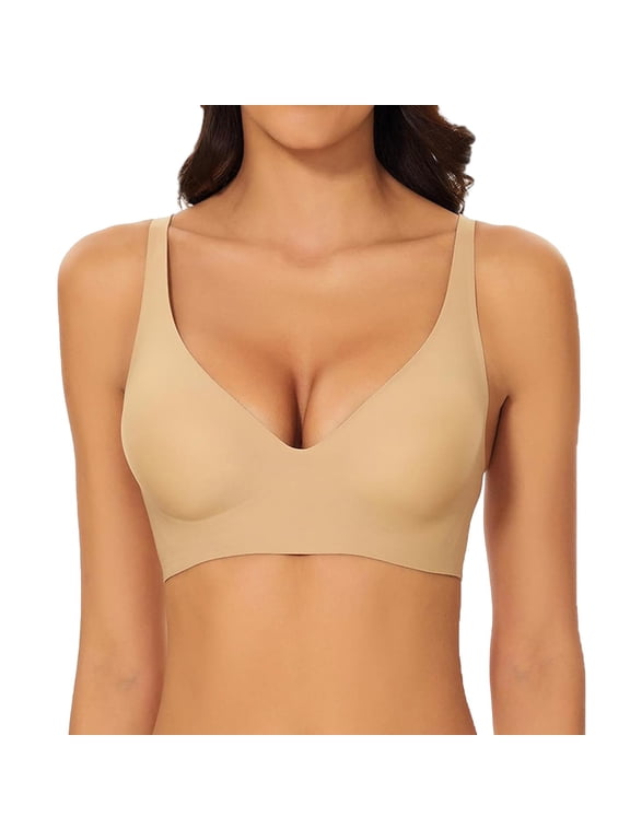 Seamless Sports Bras for Women - Traceless Sleep & Yoga Bras (Wirefree, Solid Color Comfort) Beige XXL