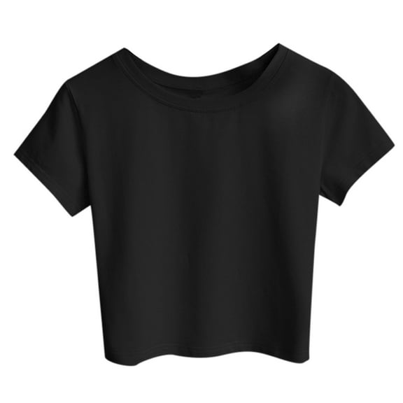 Hontri Shirts for Women Women Casual Solid Color Tank Short Sleeve Top Blouse Crop T-Shirt Black M