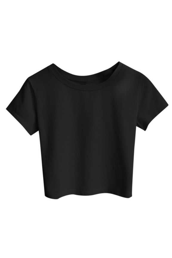 Shirts for Women Women Casual Solid Color Tank Short Sleeve Top Blouse Crop T-Shirt Black Xl