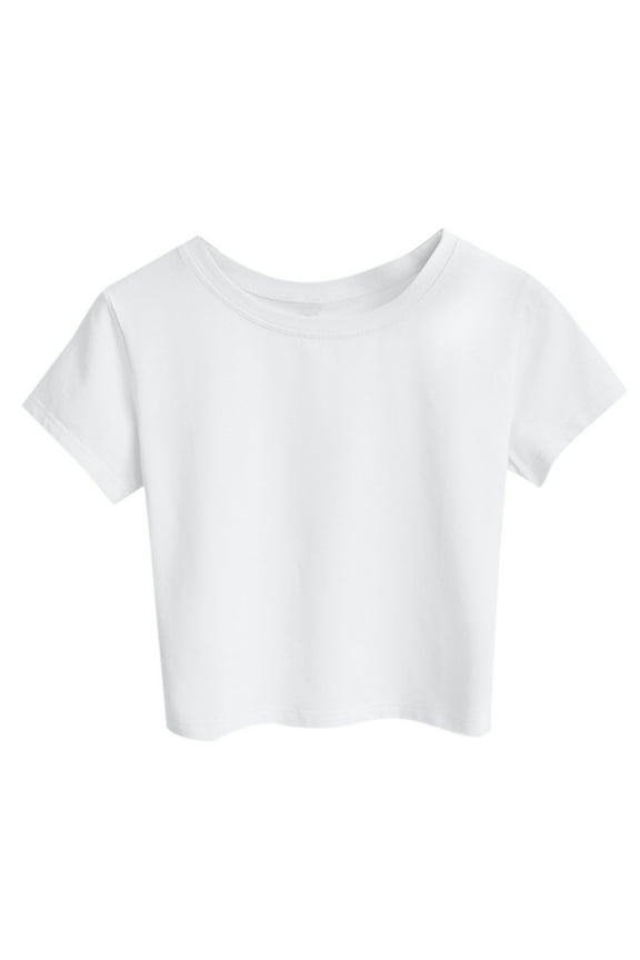 Shirts for Women Women Casual Solid Color Tank Short Sleeve Top Blouse Crop T-Shirt White M