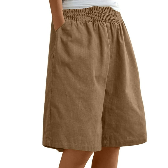 Hontri Shorts for Women Womens Casual Solid Side Pockets Pants Shorts Elastic Waist Pockets Daily Shorts Shorts for Women