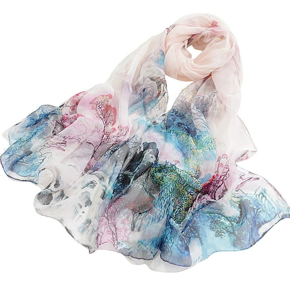 Hontri Silk Scarf Scarfs for Women Lightweight Print Floral Pattern Scarf Shawl Fashion Scarves Sunscreen Shawls And Wraps for Spring Womens Silk Scarves Beige