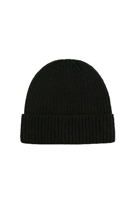 Skull Caps for Men Thermal Soft Yarn Custom Solid Color Cuff Knitted Winter Hat Knit Hat Black
