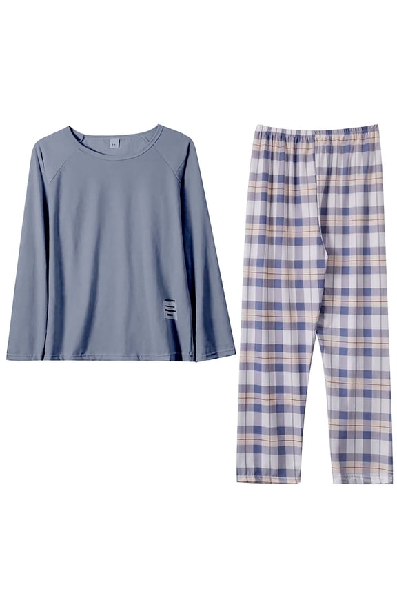 Hontri Sleepwear for Women -To All A Good Night,Fall Sets for Women Casual Crewneck Plaid Pajama Tops Loose Fit 2 Loungewear Wide Leg Pants with Pocket