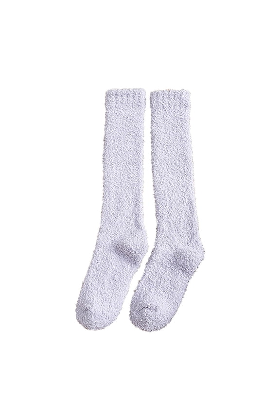 Slouchy Socks for Women Women Fuzzy Socks Winter Coral Socks Middle Cute Solid Calf Socks Boot Socks for Women Purple