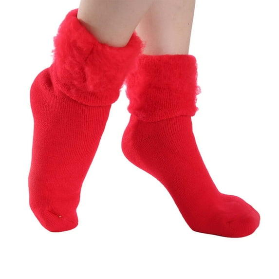 Hontri Sock Slippers in Sale, Women's Fashion Multicolor Solid Color Comfort Socks Winter Fleece Warm Socks Grip Socks Red