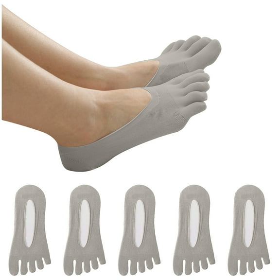 Hontri Socks 5Pairs Women Five Toes Ankle Liner Anti-Skid Anti-Friction Mesh Breathable Socks Socks for Women Grey