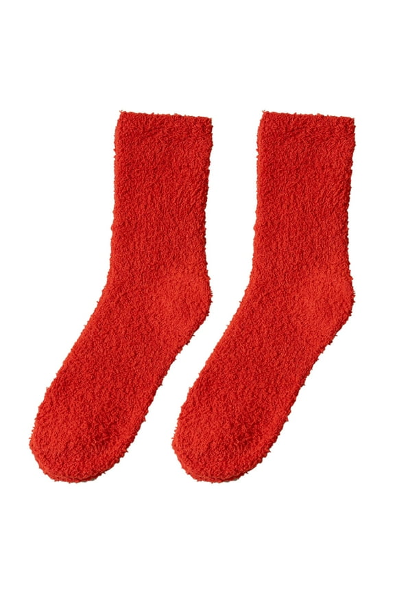 Socks in Sale, Women's Plush Socks Soft and Fluffy Winter Comfortable Slipper Socks Cute Plush Warm Home Sleeping Socks Christmas Valentine's Day Gift 2 Pairs 2 Pairs of Socks Red